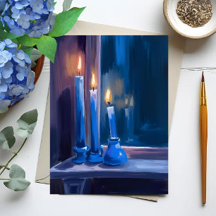 Blue Hanukkah Candles Watercolor Holiday Postcard