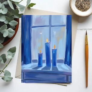 Blue Hanukkah Candles Watercolor Holiday Postcard