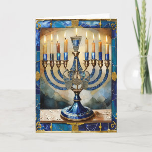 Blue Hanukkah Menorah Card