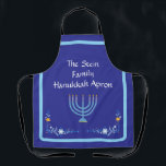 Blue HANUKKAH Menorah Customise  Apron<br><div class="desc">Personalise
Add your name and customise your Holiday Season message.
 I love painting and design! I hope you enjoy my artwork.</div>