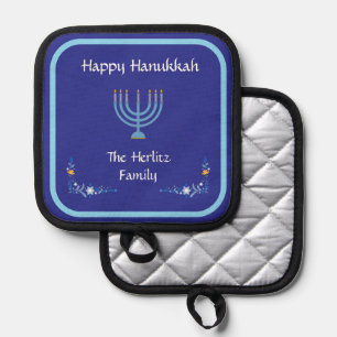 Blue HANUKKAH Menorah Customise NAME Pot Holder
