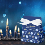 Blue Hanukkah Menorah Dreidel Cute Custom Party Favour Box<br><div class="desc">Beautiful Hanukkah party favour box in pretty blue with a cool pattern of Judaism star,  dreidel for fun Chanukah games,  and the Jewish menorah for the holiday. Personalise with your own gift message from your family.</div>