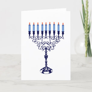 Blue Hanukkah Menorah Holiday Card