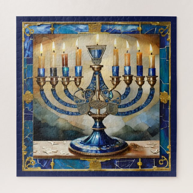 Blue Hanukkah Menorah Jigsaw Puzzle (Vertical)