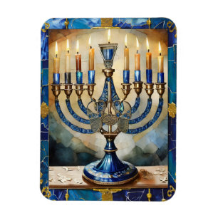 Blue Hanukkah Menorah Magnet