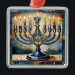 Blue Hanukkah Menorah Metal Tree Decoration<br><div class="desc">You are viewing The Lee Hiller Photography Art and Designs Collection of Home and Office Decor,  Apparel,  Gifts and Collectibles. The Designs include Lee Hiller Photography and Mixed Media Digital Art Collection http://LeeHiller.com</div>