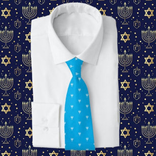 Blue Hanukkah Menorah Pattern Tie