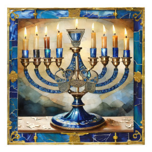 Blue Hanukkah Menorah Photo Print