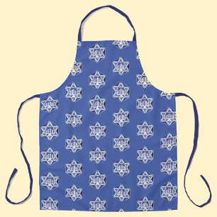 Blue Hanukkah Menorah Star Pattern Apron Jewish