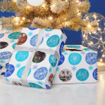 Blue Hanukkah Photo Wrapping Paper<br><div class="desc">This Hanukkah photo wrapping paper has 8 photo slots for you to fill with a blue Snowflakes holiday pattern. This pattern has two sayings “Happy Hanukkah” and “Joy & Peace” in beautiful scrolling serif font. There are 17 different snowflakes with 6 colours of blue. You can use 1-8 photos to...</div>