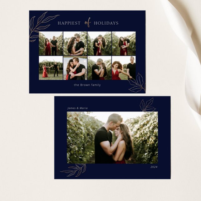 Blue Happiest of Holidays Family Photo Collage Holiday Card (Creator Uploaded)