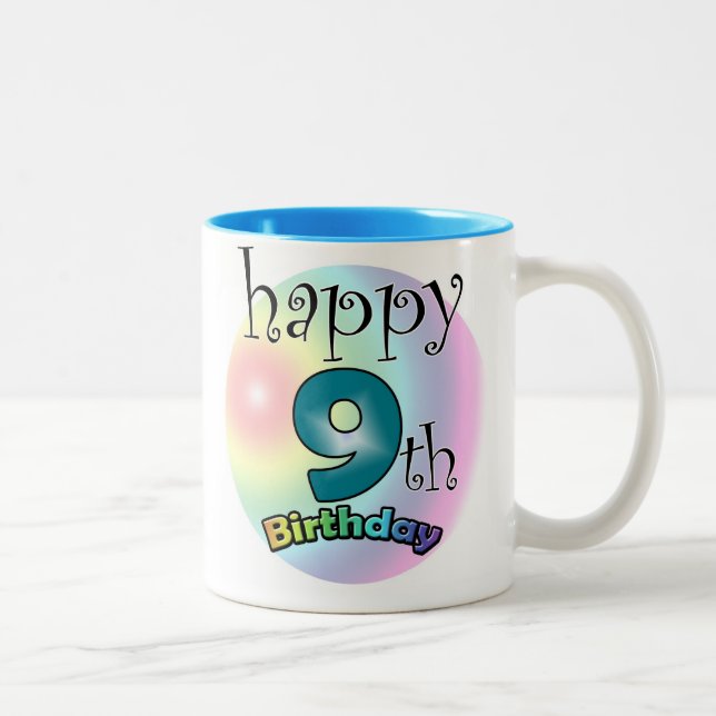 Blue Happy 9th Birthday Two-Tone Coffee Mug (Right)
