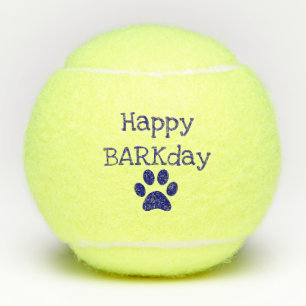 Blue Happy Barkday Birthday Pet Dog Toy Tennis Balls