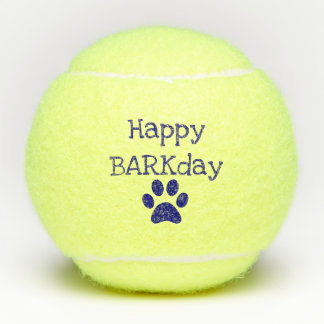 Blue Happy Barkday Birthday Pet Dog Toy Tennis Balls