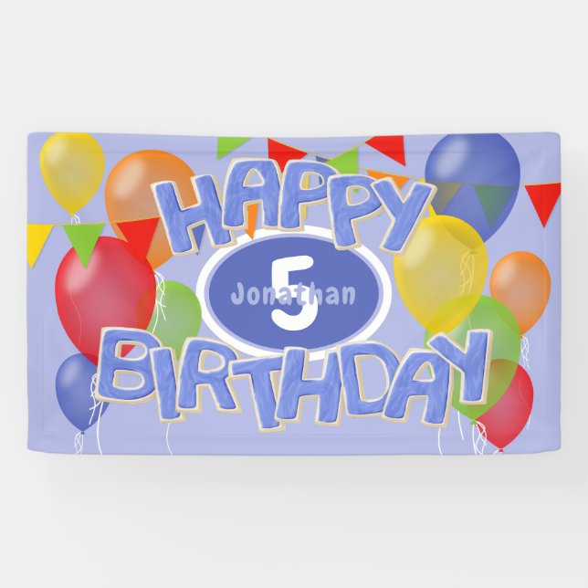 blue happy birthday cutout cookies balloons banner (Horizontal)