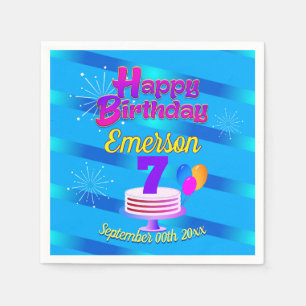 BLUE Happy Birthday   Editable Napkin