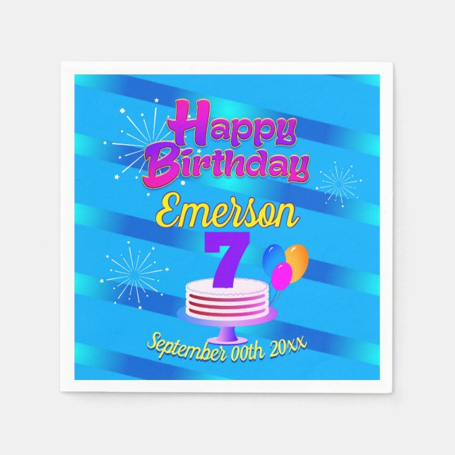 BLUE Happy Birthday | Editable Napkin (Front)