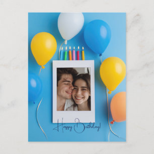 Blue Happy Birthday Personalised Poloraid Postcard