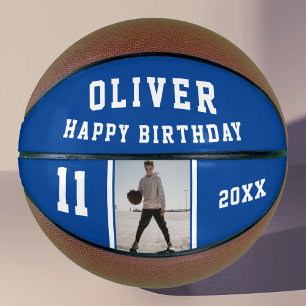 Blue Happy Birthday Photo Basketball