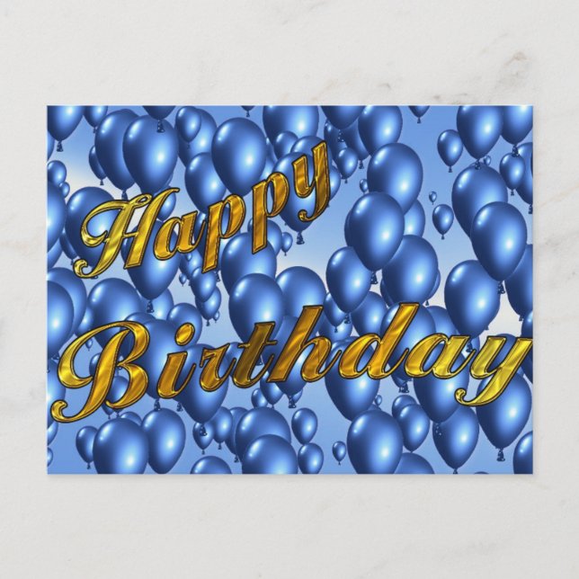Blue Happy Birthday Postcard (Front)