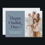Blue Happy Challah Days Hanukkah Family Photo Holiday Card<br><div class="desc">© Gorjo Designs. Made for you via the Zazzle platform.

// Need help customising your design? Got other ideas? Feel free to contact me (Zoe) directly via the contact button below.</div>