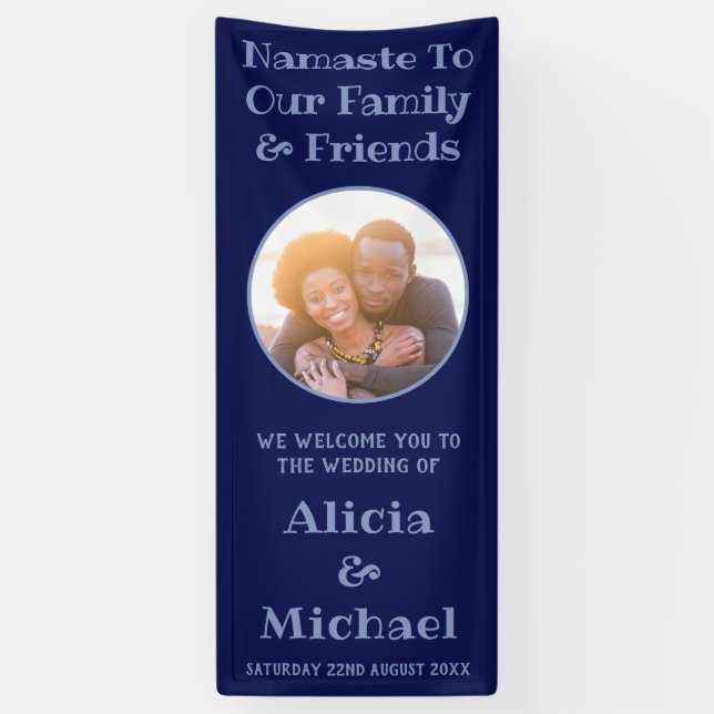Blue Happy Couple Name And Photo Wedding Welcome Banner (Vertical)