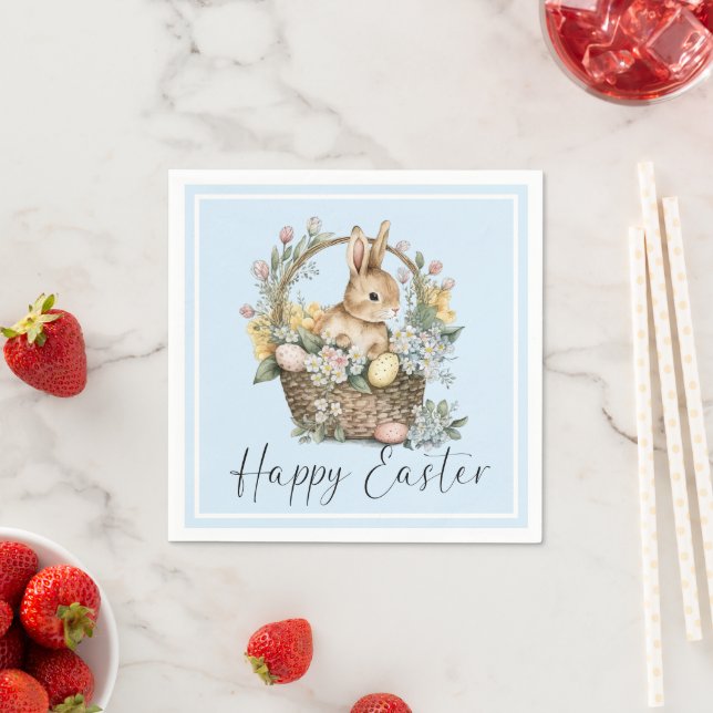 Blue Happy Easter Bunny Napkin (Insitu)