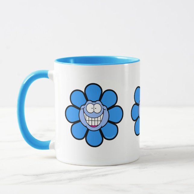 Blue Happy Face Big Smile Screwball Graphics Mug (Left)