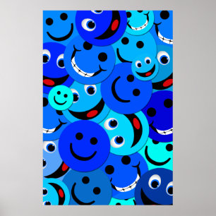 BLUE HAPPY FACES COLLAGE POSTER