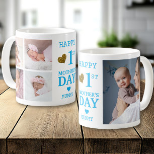 Blue Happy First Mother's Day Mummy 5 Photo Coffee Mug