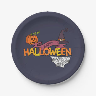 Blue Happy Halloween Greeting Paper Plate