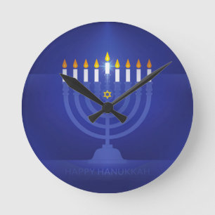 blue happy hanukkah round clock