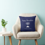 Blue Happy Hanukkah Simple Menorah    Cushion<br><div class="desc">Happy Hanukkah Blue Holiday decor throw pillow,  with a simple white menorah and script typography design. With white customisable lettering,  you can add your own information. A festive decoration to celebrate with friends and loved ones.</div>