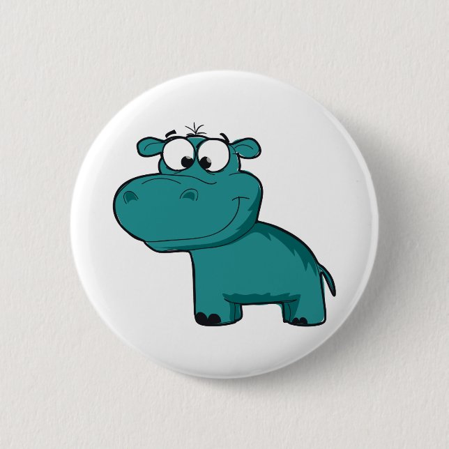 Blue Happy Hippo 6 Cm Round Badge (Front)