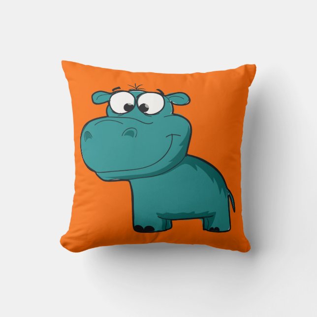 Blue Happy Hippo Cushion (Front)