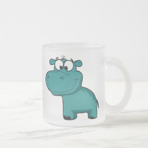 Blue Happy Hippo Frosted Glass Coffee Mug