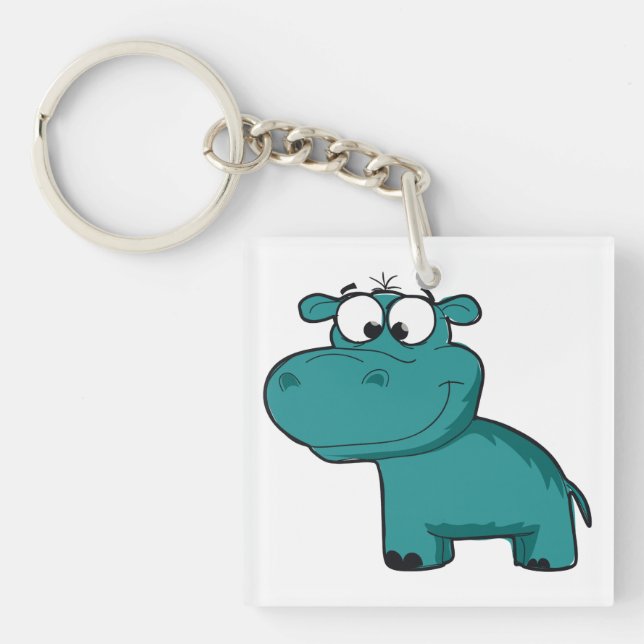 Blue Happy Hippo Key Ring (Front)