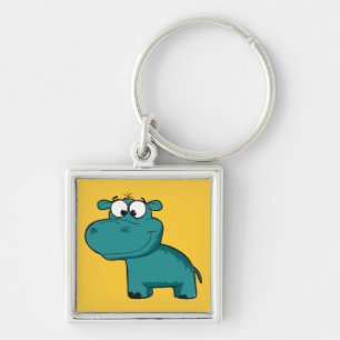 Blue Happy Hippo Key Ring