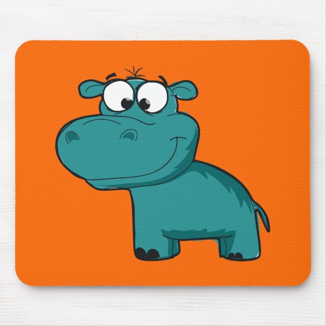 Blue Happy Hippo Mouse Pad (Front)