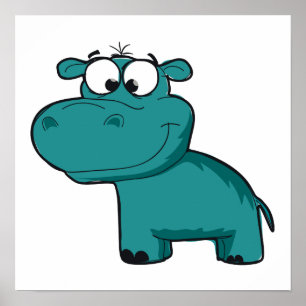 Blue Happy Hippo Poster