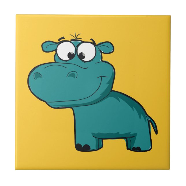 Blue Happy Hippo Tile (Front)