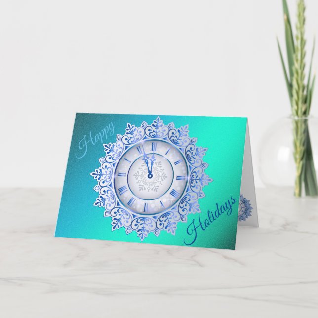 Blue Happy Holidays Card (Front)
