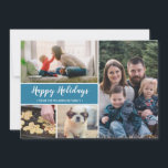 Blue  Happy Holidays Family Photo Christmas Holiday Card<br><div class="desc">Your beautiful family photos deserve to be shared during this time of year as you send warm wishes. Personalise this modern design with your family's Christmas Holiday greeting. The blue accent colour can be easily switched with your Christmas motif this year.</div>