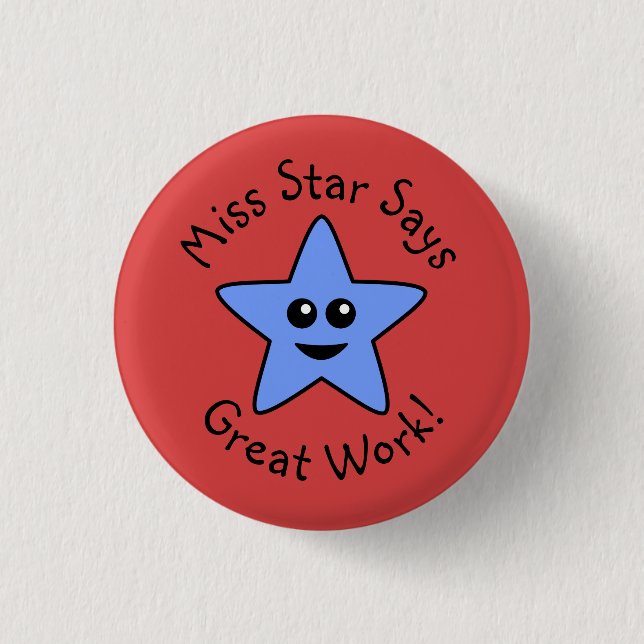 Blue Happy Star Great Work Button (Front)