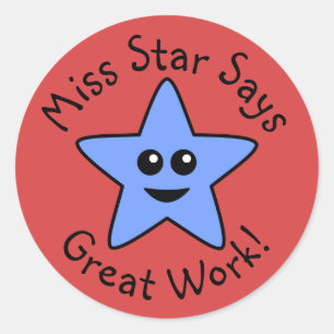 Blue Happy Star Great Work Stickers