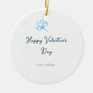 Blue happy Valentine's day love name flower rustic Ceramic Tree Decoration