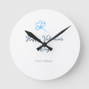 Blue happy Valentine's day love name flower rustic Round Clock