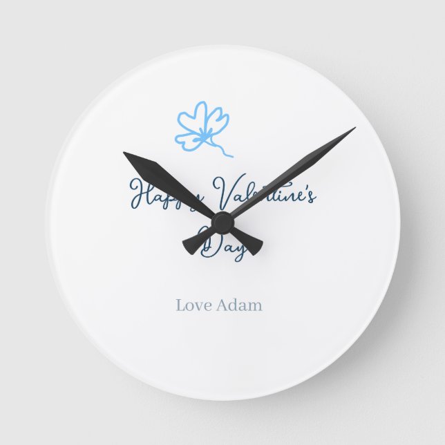 Blue happy Valentine's day love name flower rustic Round Clock (Front)