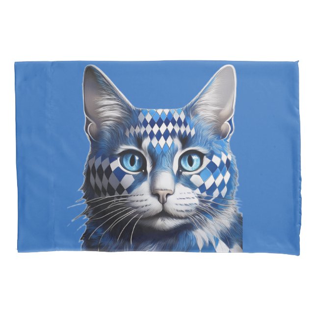 Blue Harlequin Cat  Pillowcase (Front)
