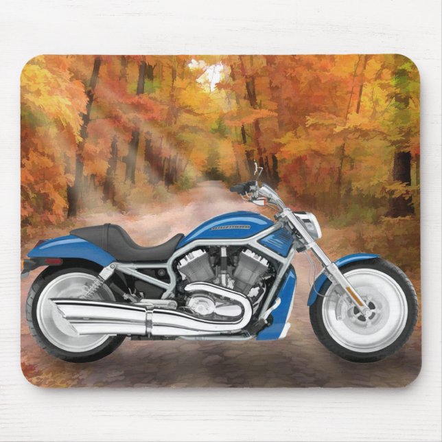 Blue Harley and Autumn Leaves Mouse Pad (Front)